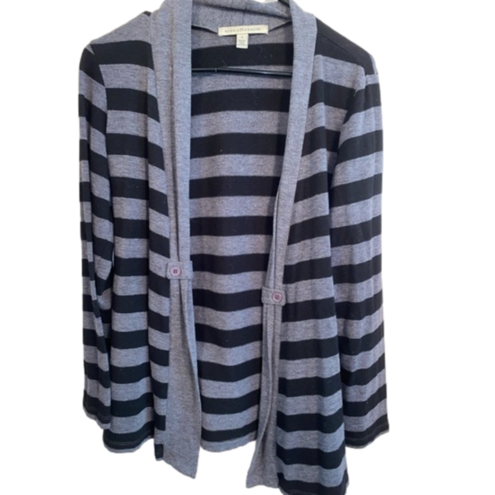 Debbie Morgan Black Gray striped Cardigan Capsule Wardrobe Loungewear  Small